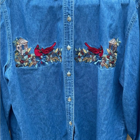 Vtg Denim Shirt with Cardinal Embroidery L - Picture 3 of 4